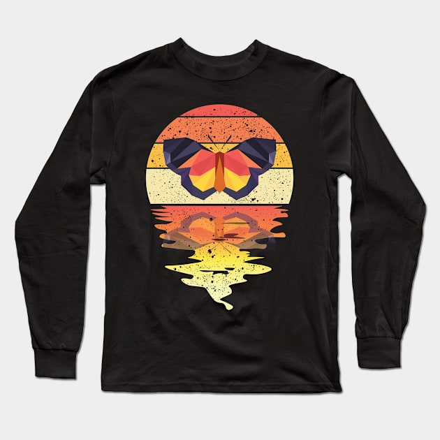 Vintage Butterfly reflected on lights of moon Long Sleeve T-Shirt by mutarek